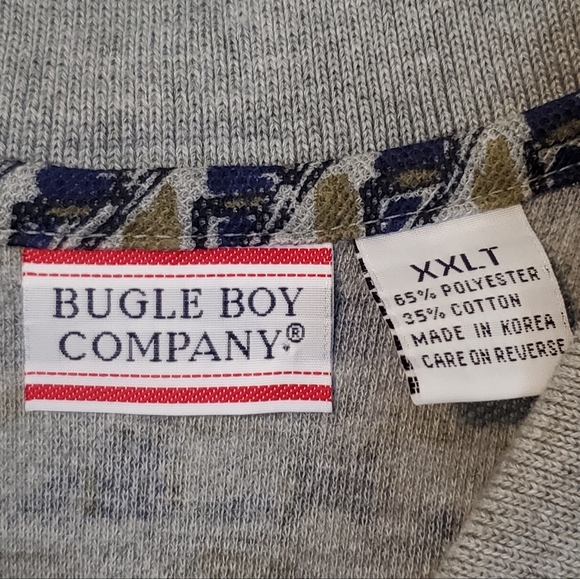 NWT Vintage BUGLE BOY Polo Golf Plaid Checkered Geometric shirt XXLT blue green - Picture 3 of 5